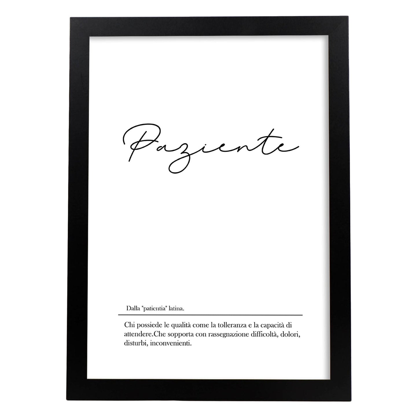 Lámina con definicion de palabras en italiano. Poster 'Paziente' de palabras con definiciones.-Artwork-Nacnic-A3-Marco Negro-Nacnic Estudio SL