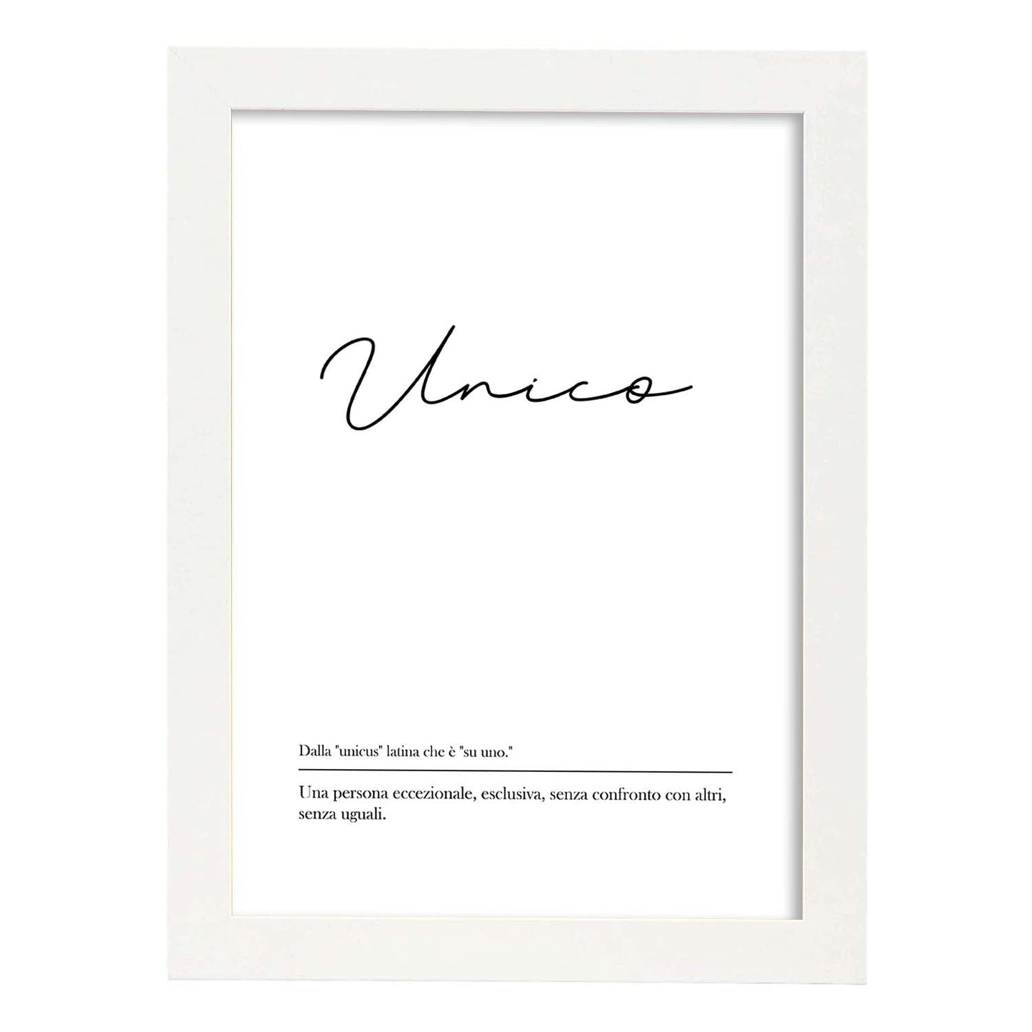 Lámina con definicion de palabras en italiano. Poster 'Unico' de palabras con definiciones.-Artwork-Nacnic-A4-Marco Blanco-Nacnic Estudio SL