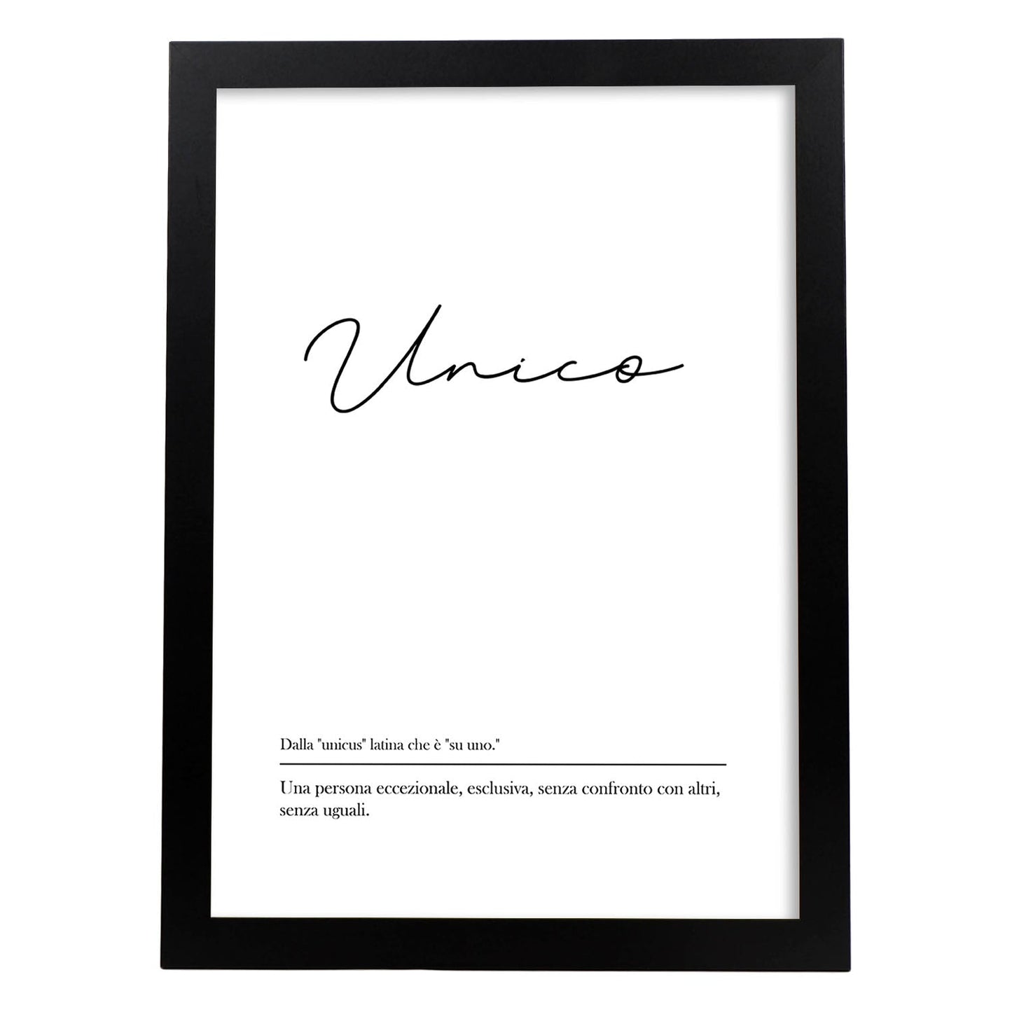 Lámina con definicion de palabras en italiano. Poster 'Unico' de palabras con definiciones.-Artwork-Nacnic-A4-Marco Negro-Nacnic Estudio SL