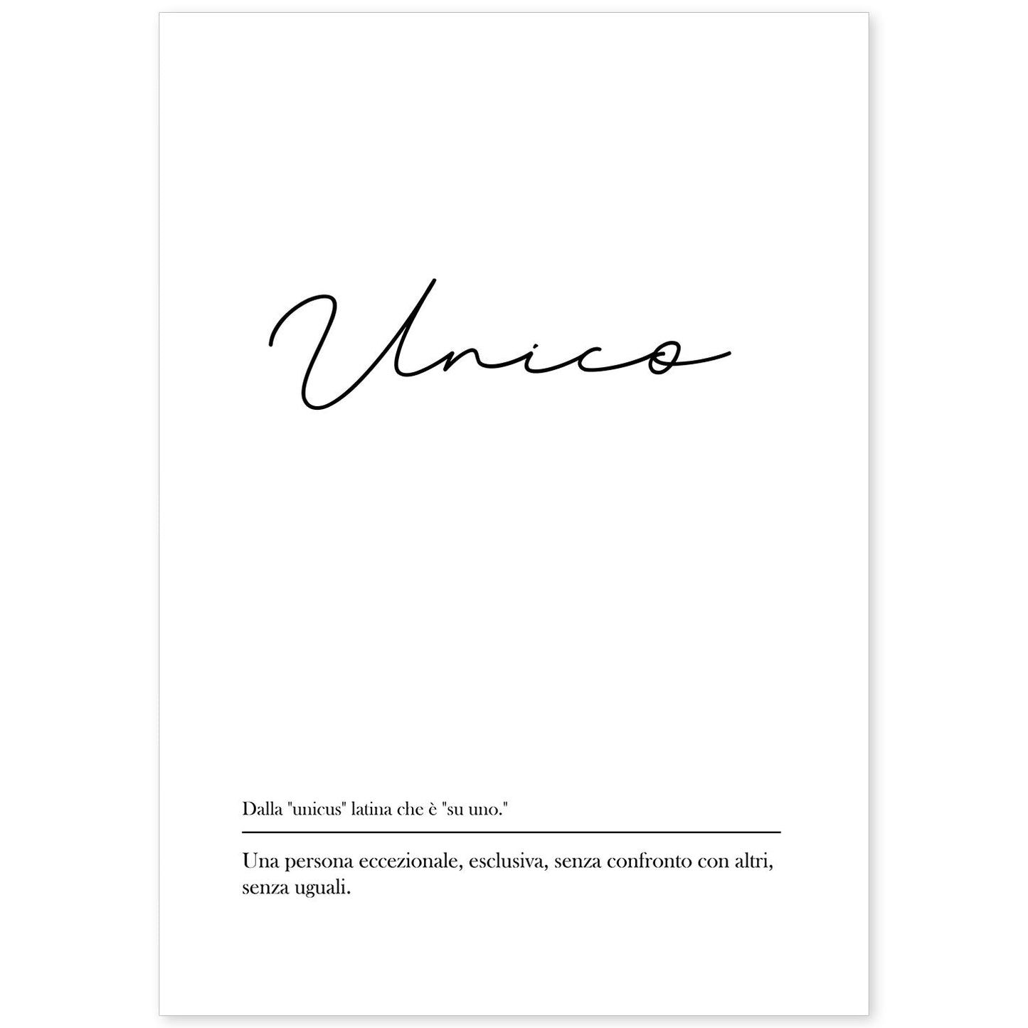 Lámina con definicion de palabras en italiano. Poster 'Unico' de palabras con definiciones.-Artwork-Nacnic-A4-Sin marco-Nacnic Estudio SL
