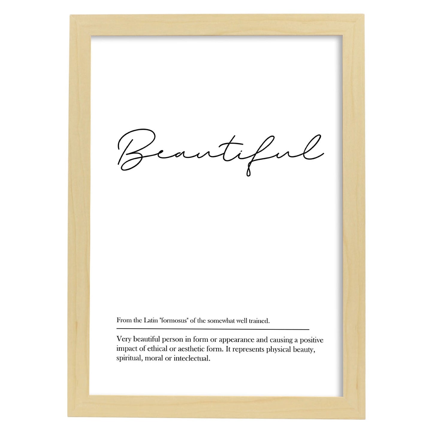 Lámina con definicion en inglés de Beautiful. Poster de palabras con definiciones.-Artwork-Nacnic-A3-Marco Madera clara-Nacnic Estudio SL
