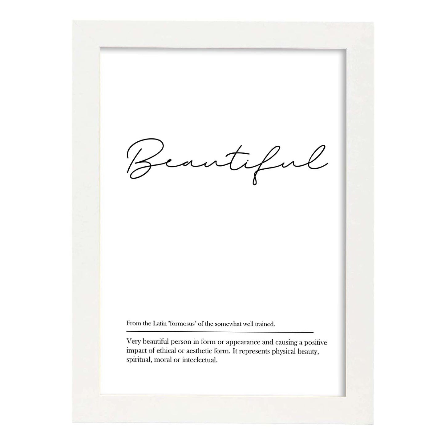 Lámina con definicion en inglés de Beautiful. Poster de palabras con definiciones.-Artwork-Nacnic-A4-Marco Blanco-Nacnic Estudio SL