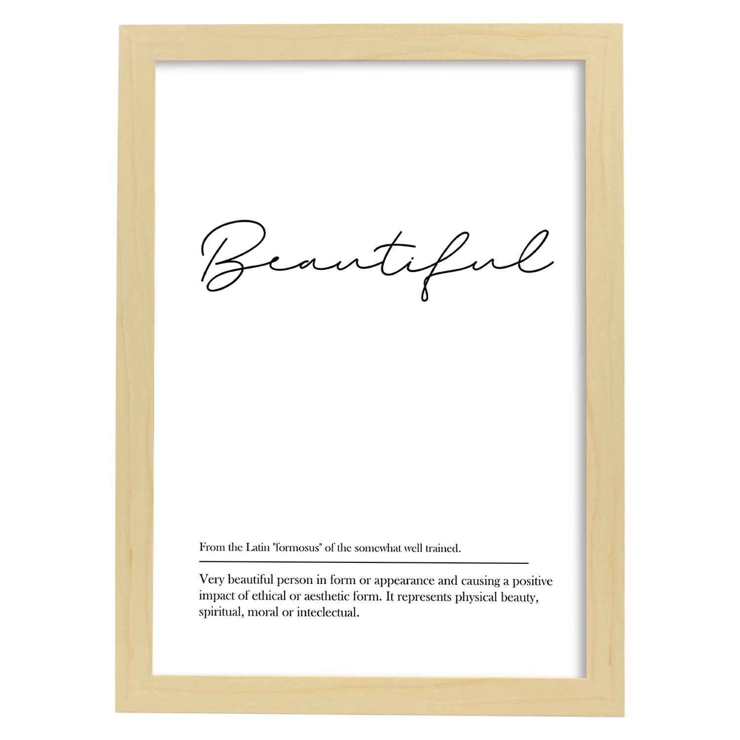 Lámina con definicion en inglés de Beautiful. Poster de palabras con definiciones.-Artwork-Nacnic-A4-Marco Madera clara-Nacnic Estudio SL