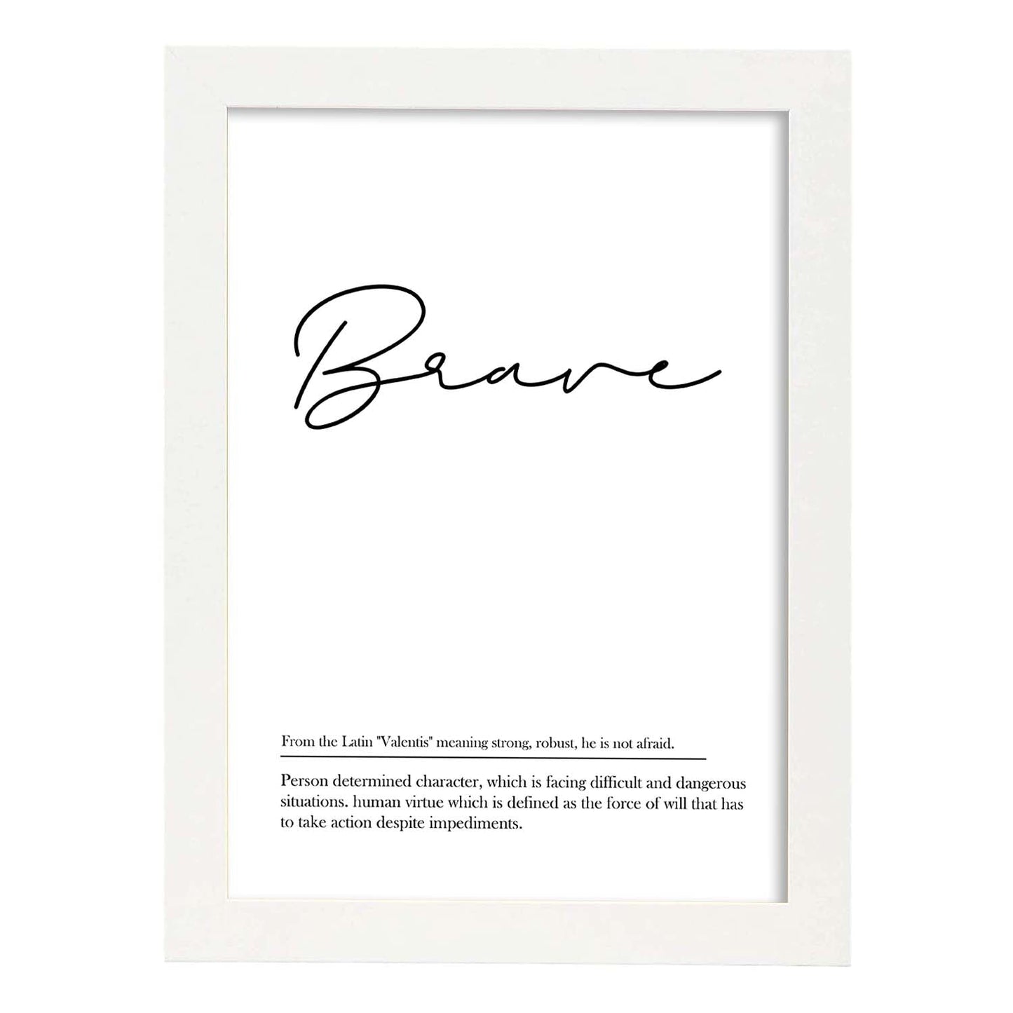Lámina con definicion en inglés de Brave. Poster de palabras con definiciones.-Artwork-Nacnic-A4-Marco Blanco-Nacnic Estudio SL
