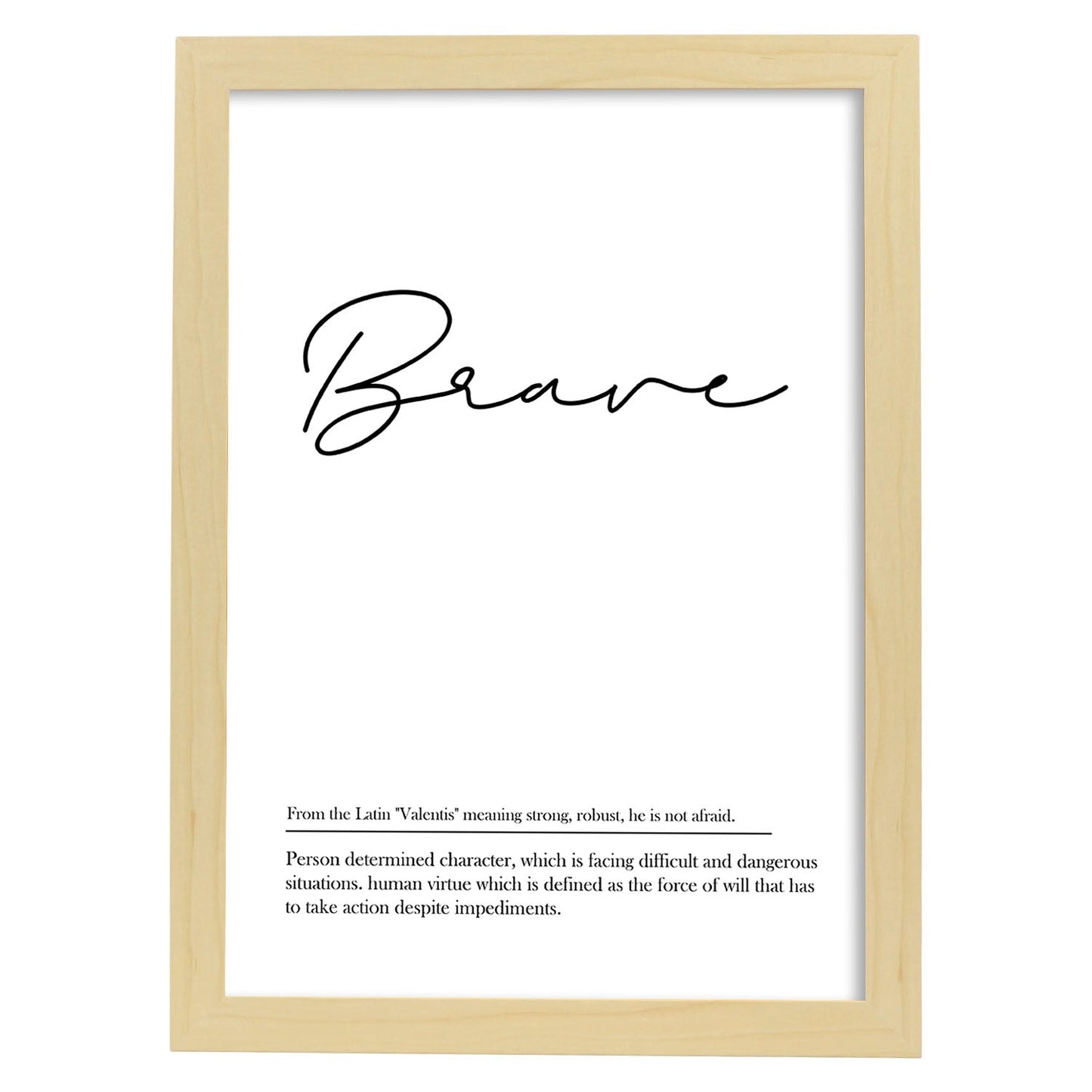 Lámina con definicion en inglés de Brave. Poster de palabras con definiciones.-Artwork-Nacnic-A4-Marco Madera clara-Nacnic Estudio SL