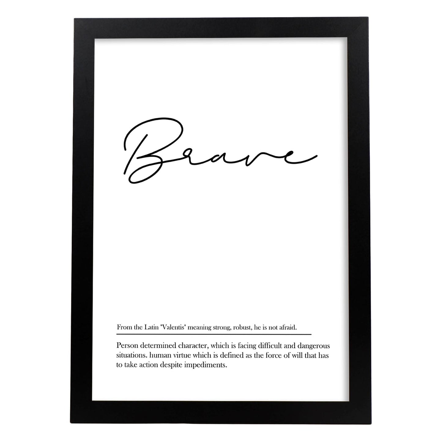 Lámina con definicion en inglés de Brave. Poster de palabras con definiciones.-Artwork-Nacnic-A4-Marco Negro-Nacnic Estudio SL