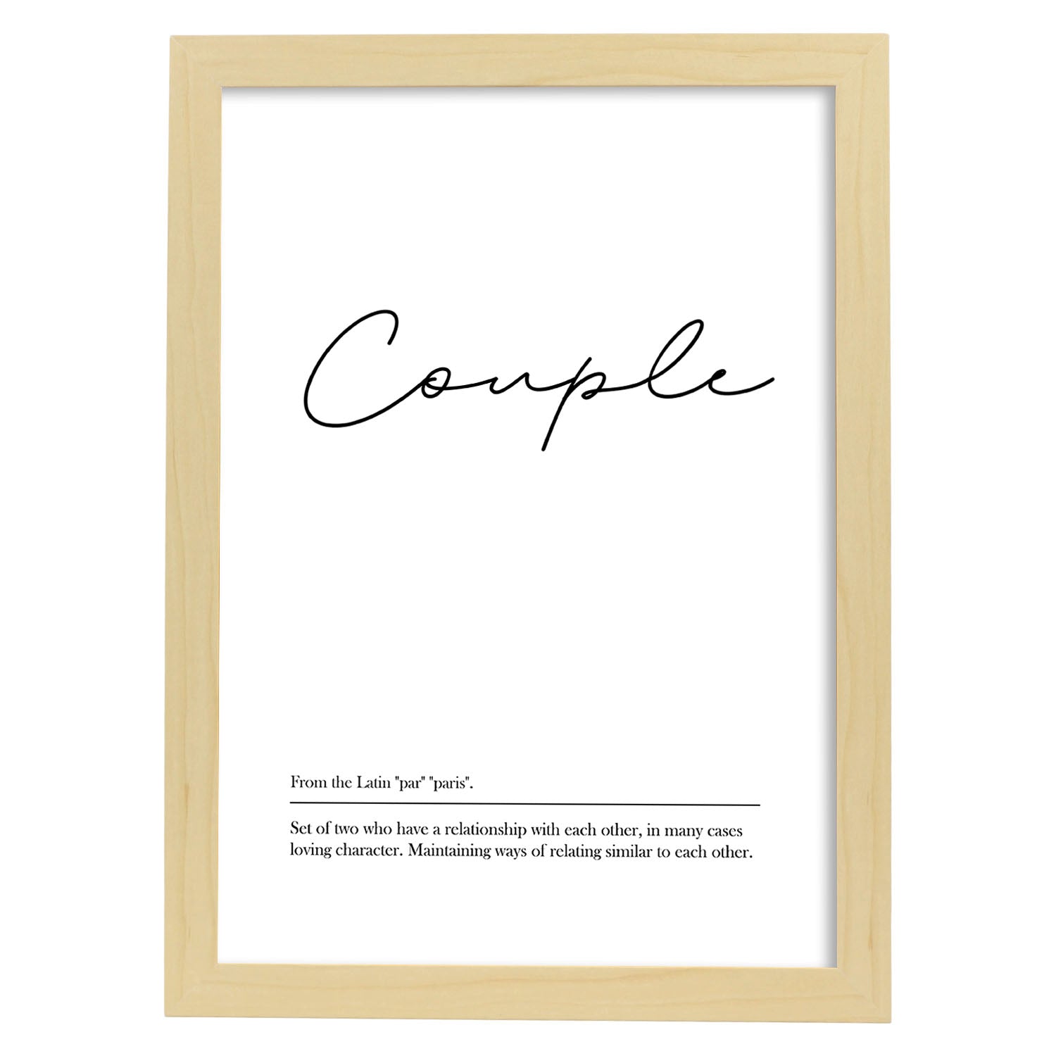Lámina con definicion en inglés de Couple. Poster de palabras con definiciones.-Artwork-Nacnic-A4-Marco Madera clara-Nacnic Estudio SL