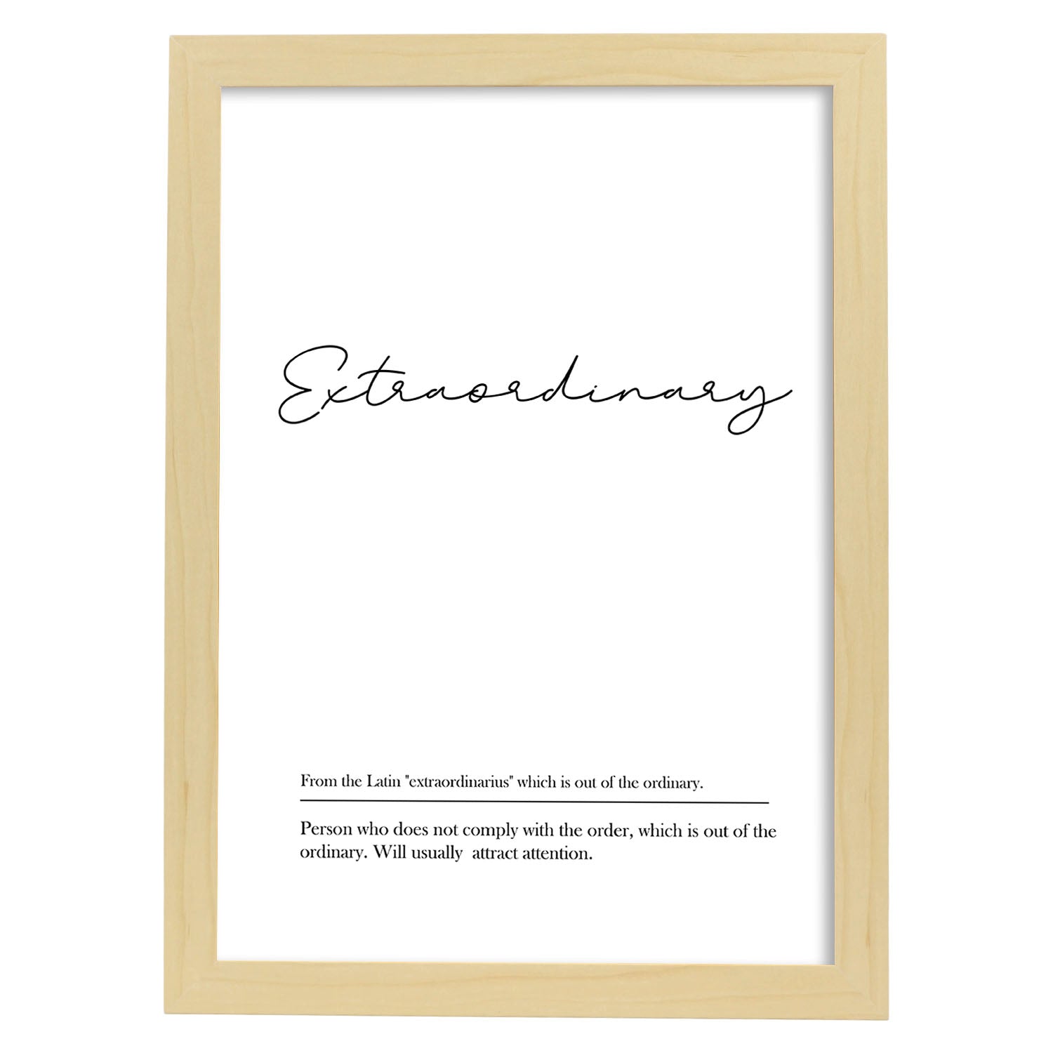 Lámina con definicion en inglés de Extraordinary. Poster de palabras con definiciones.-Artwork-Nacnic-A3-Marco Madera clara-Nacnic Estudio SL