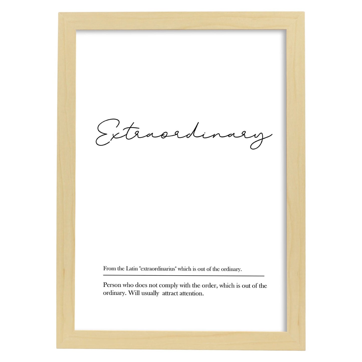 Lámina con definicion en inglés de Extraordinary. Poster de palabras con definiciones.-Artwork-Nacnic-A4-Marco Madera clara-Nacnic Estudio SL