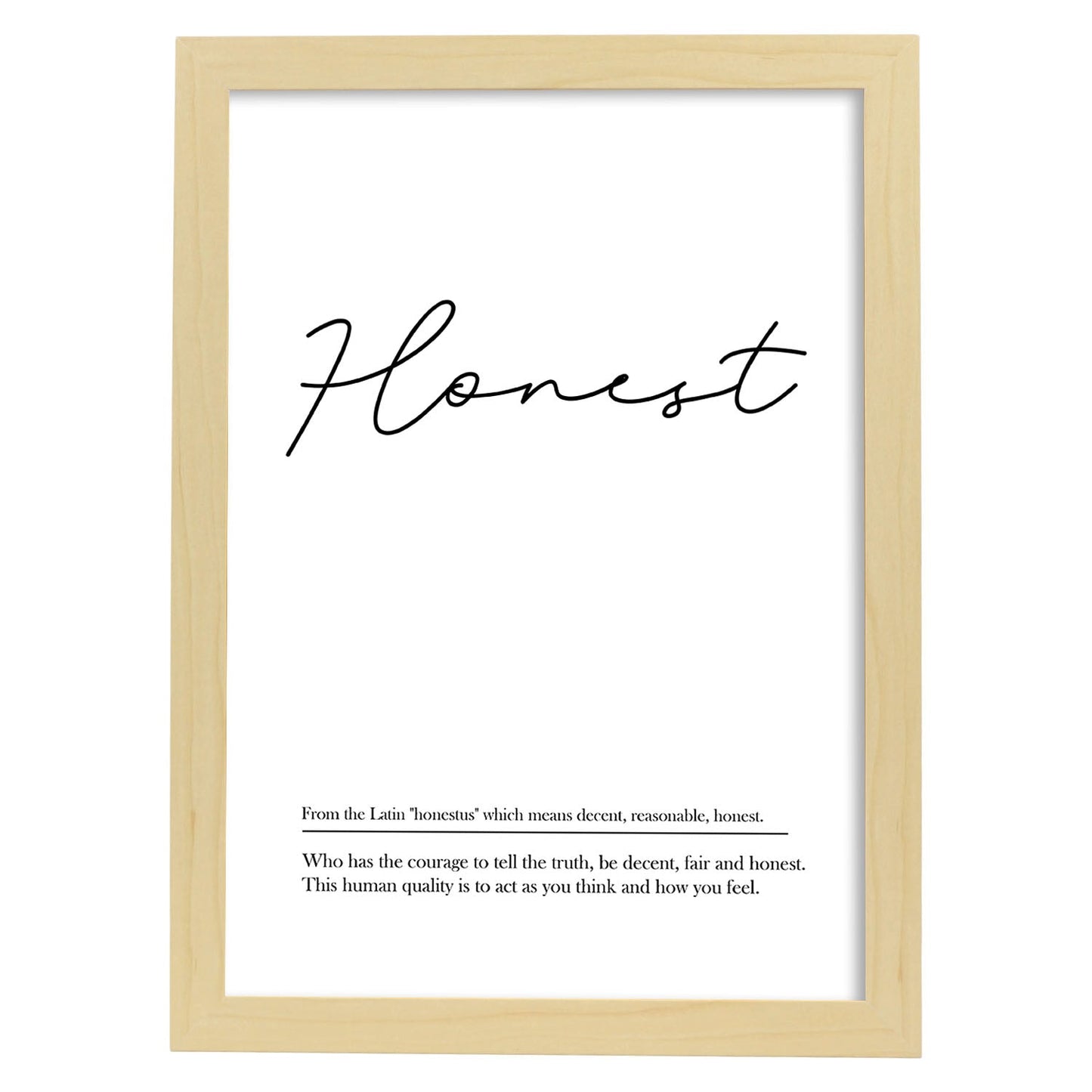 Lámina con definicion en inglés de Honest. Poster de palabras con definiciones.-Artwork-Nacnic-A3-Marco Madera clara-Nacnic Estudio SL