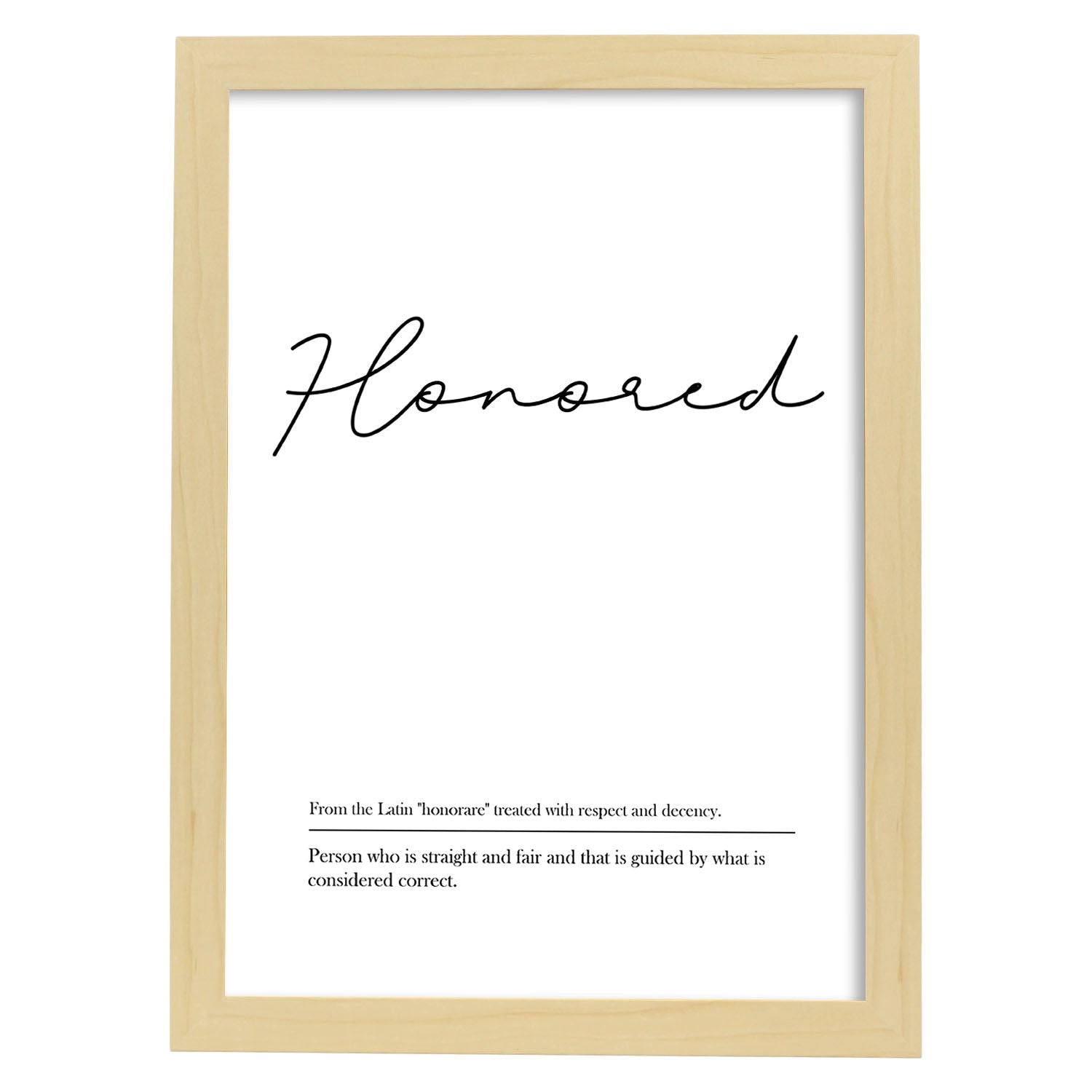 Lámina con definicion en inglés de Honored. Poster de palabras con definiciones.-Artwork-Nacnic-A3-Marco Madera clara-Nacnic Estudio SL