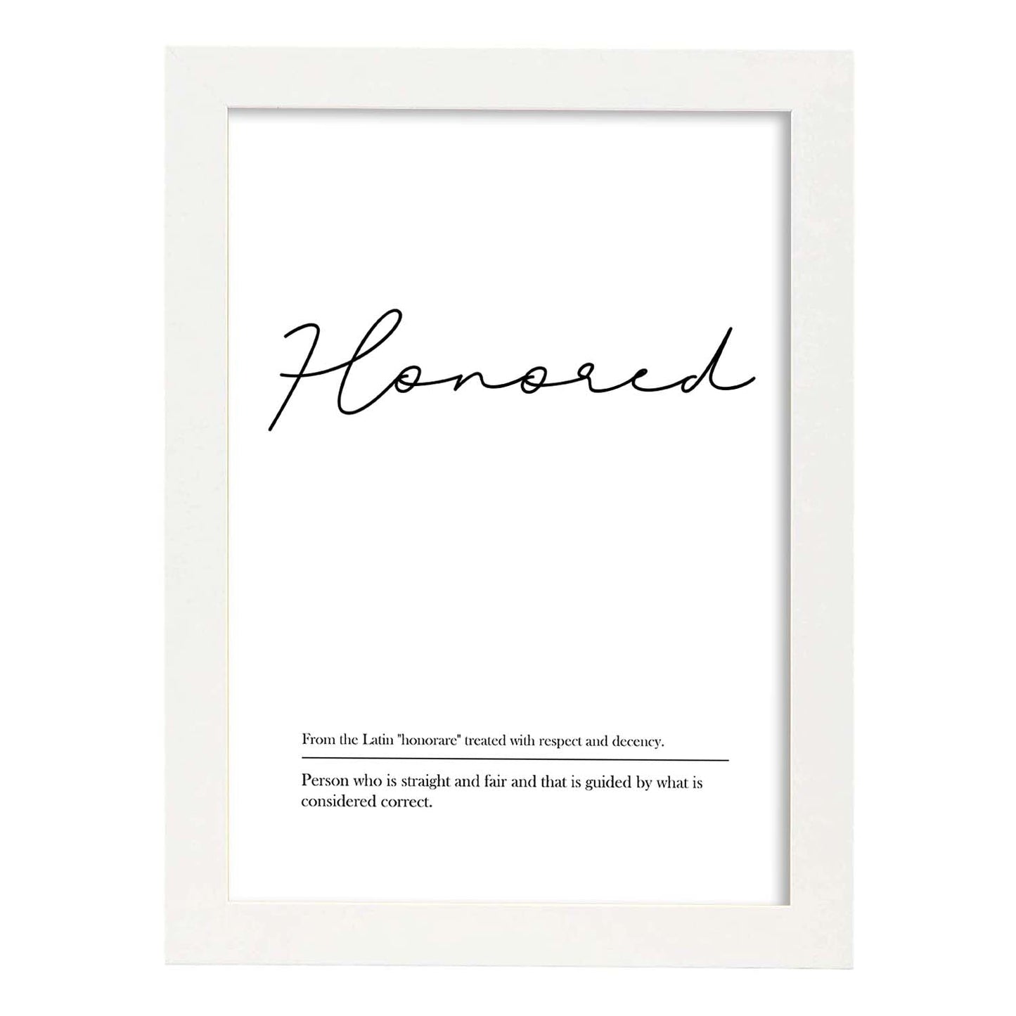 Lámina con definicion en inglés de Honored. Poster de palabras con definiciones.-Artwork-Nacnic-A4-Marco Blanco-Nacnic Estudio SL