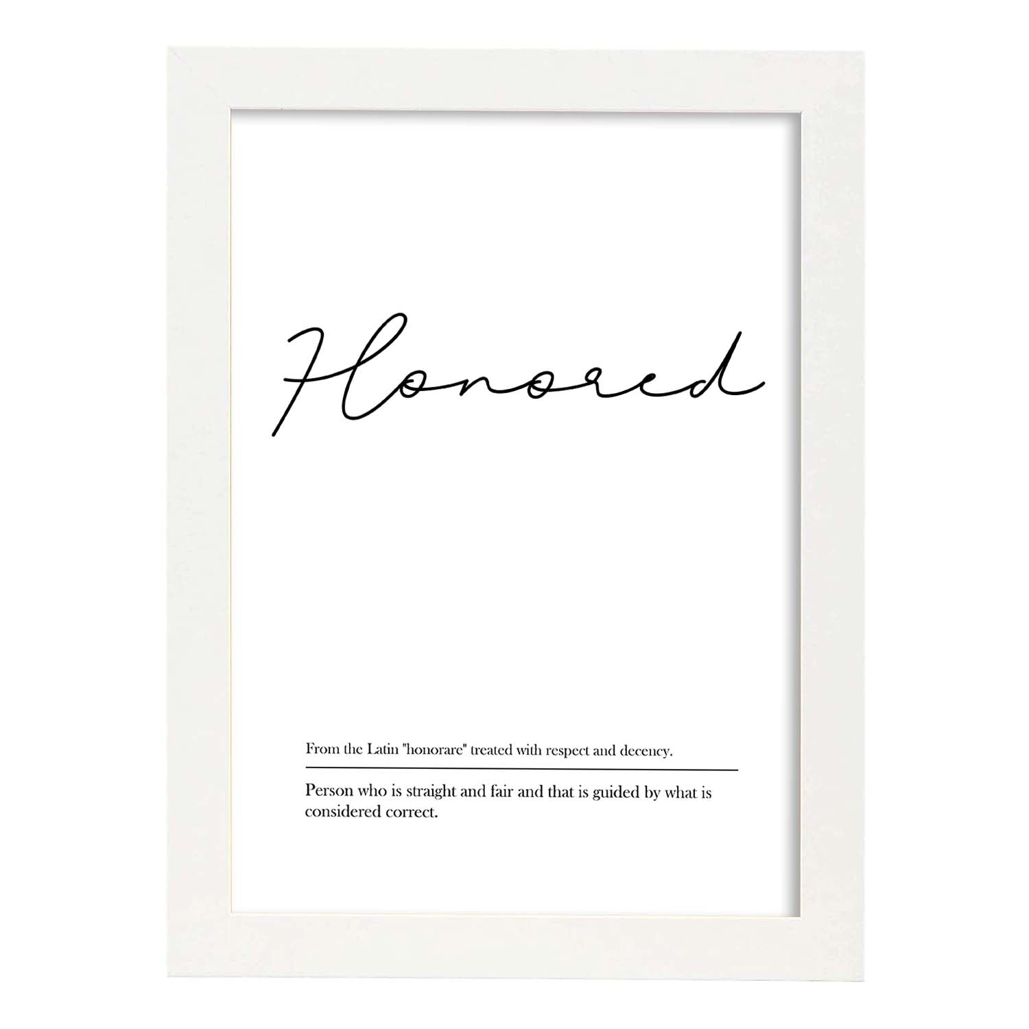 Lámina con definicion en inglés de Honored. Poster de palabras con definiciones.-Artwork-Nacnic-A4-Marco Blanco-Nacnic Estudio SL