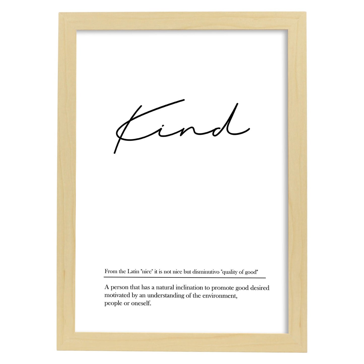Lámina con definicion en inglés de Kind. Poster de palabras con definiciones.-Artwork-Nacnic-A3-Marco Madera clara-Nacnic Estudio SL