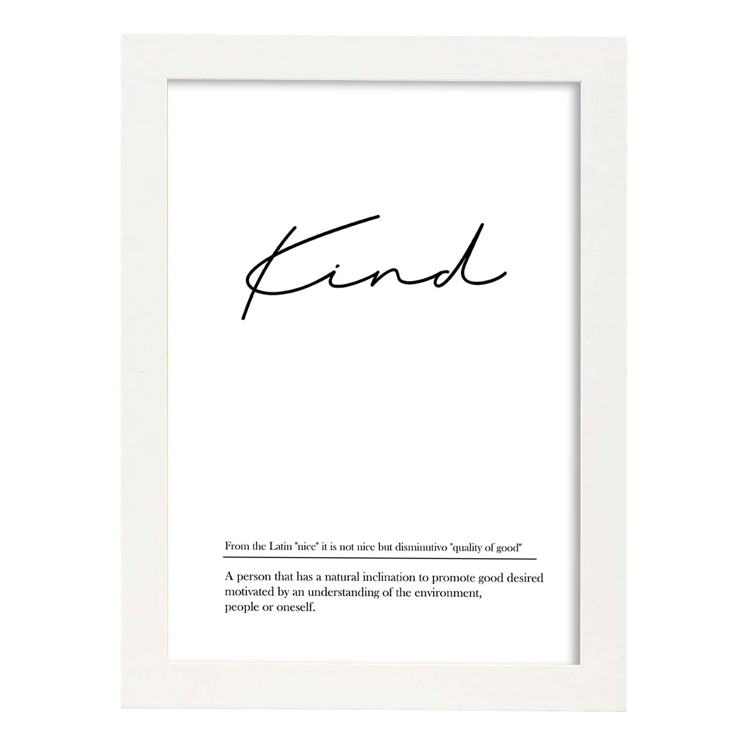 Lámina con definicion en inglés de Kind. Poster de palabras con definiciones.-Artwork-Nacnic-A4-Marco Blanco-Nacnic Estudio SL
