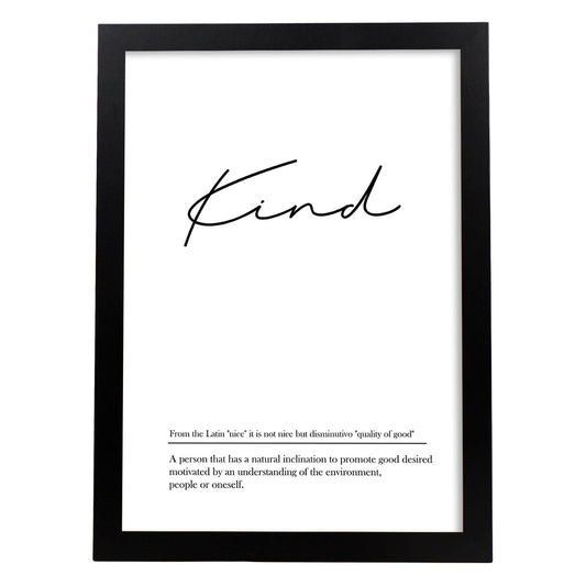 Lámina con definicion en inglés de Kind. Poster de palabras con definiciones.-Artwork-Nacnic-A4-Marco Negro-Nacnic Estudio SL