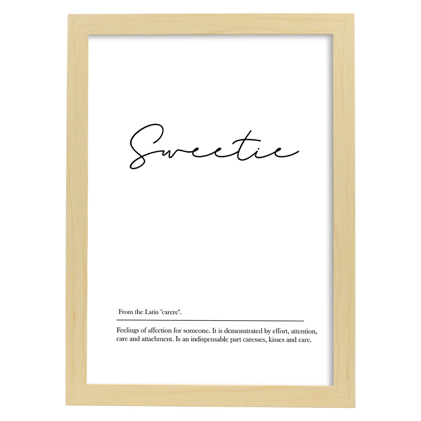 Lámina con definicion en inglés de Sweetie. Poster de palabras con definiciones.-Artwork-Nacnic-A3-Marco Madera clara-Nacnic Estudio SL