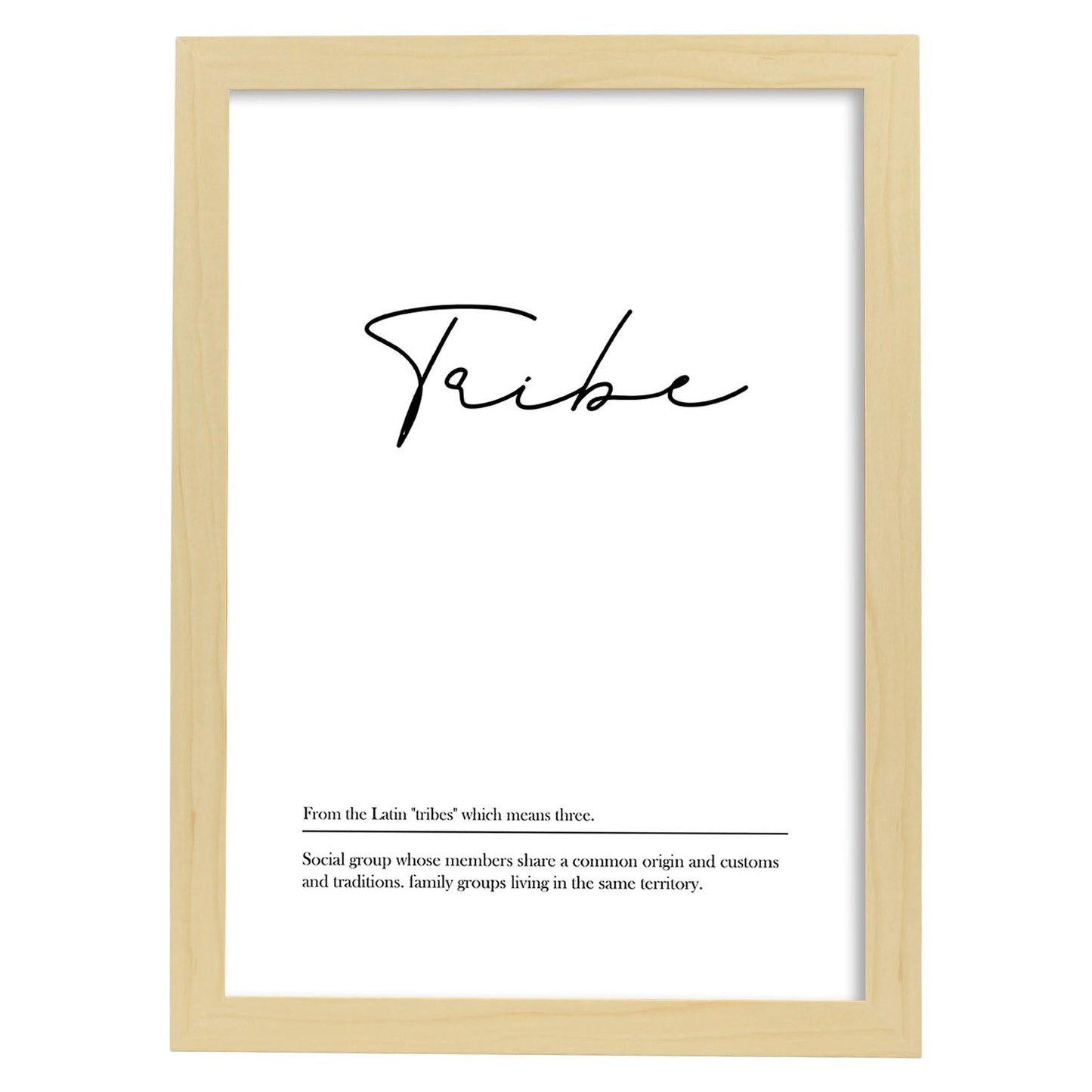 Lámina con definicion en inglés de Tribe. Poster de palabras con definiciones.-Artwork-Nacnic-A3-Marco Madera clara-Nacnic Estudio SL