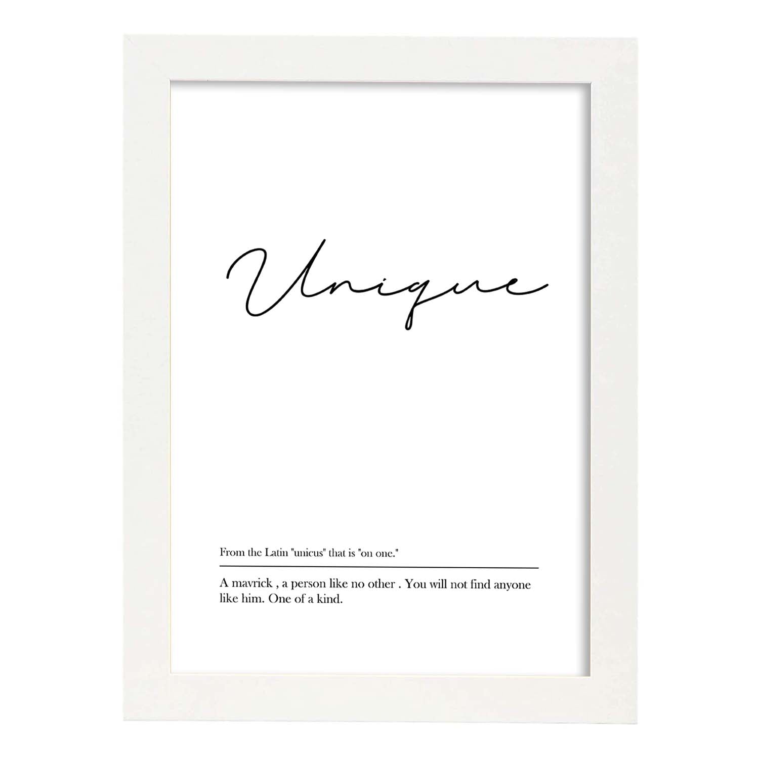 Lámina con definicion en inglés de Unique. Poster de palabras con definiciones.-Artwork-Nacnic-A4-Marco Blanco-Nacnic Estudio SL