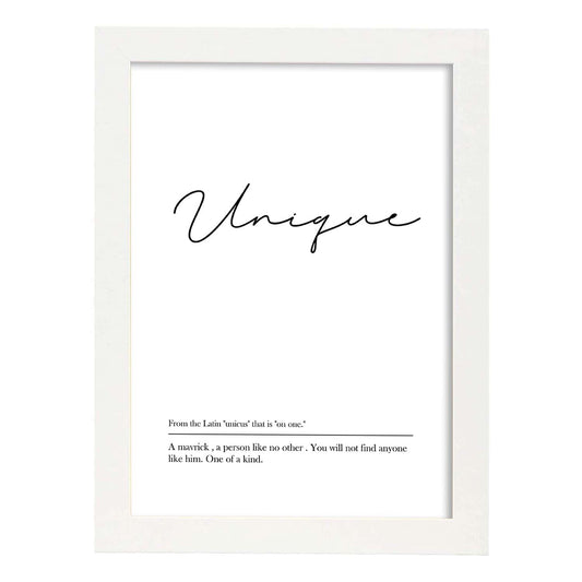 Lámina con definicion en inglés de Unique. Poster de palabras con definiciones.-Artwork-Nacnic-A4-Marco Blanco-Nacnic Estudio SL