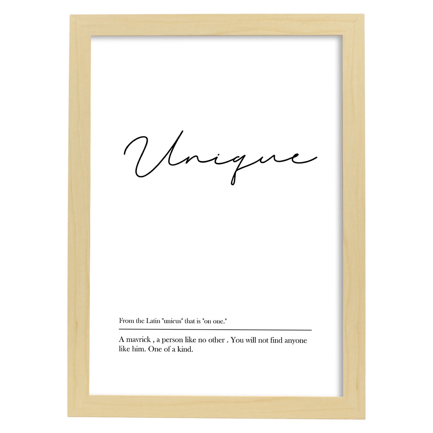 Lámina con definicion en inglés de Unique. Poster de palabras con definiciones.-Artwork-Nacnic-A4-Marco Madera clara-Nacnic Estudio SL