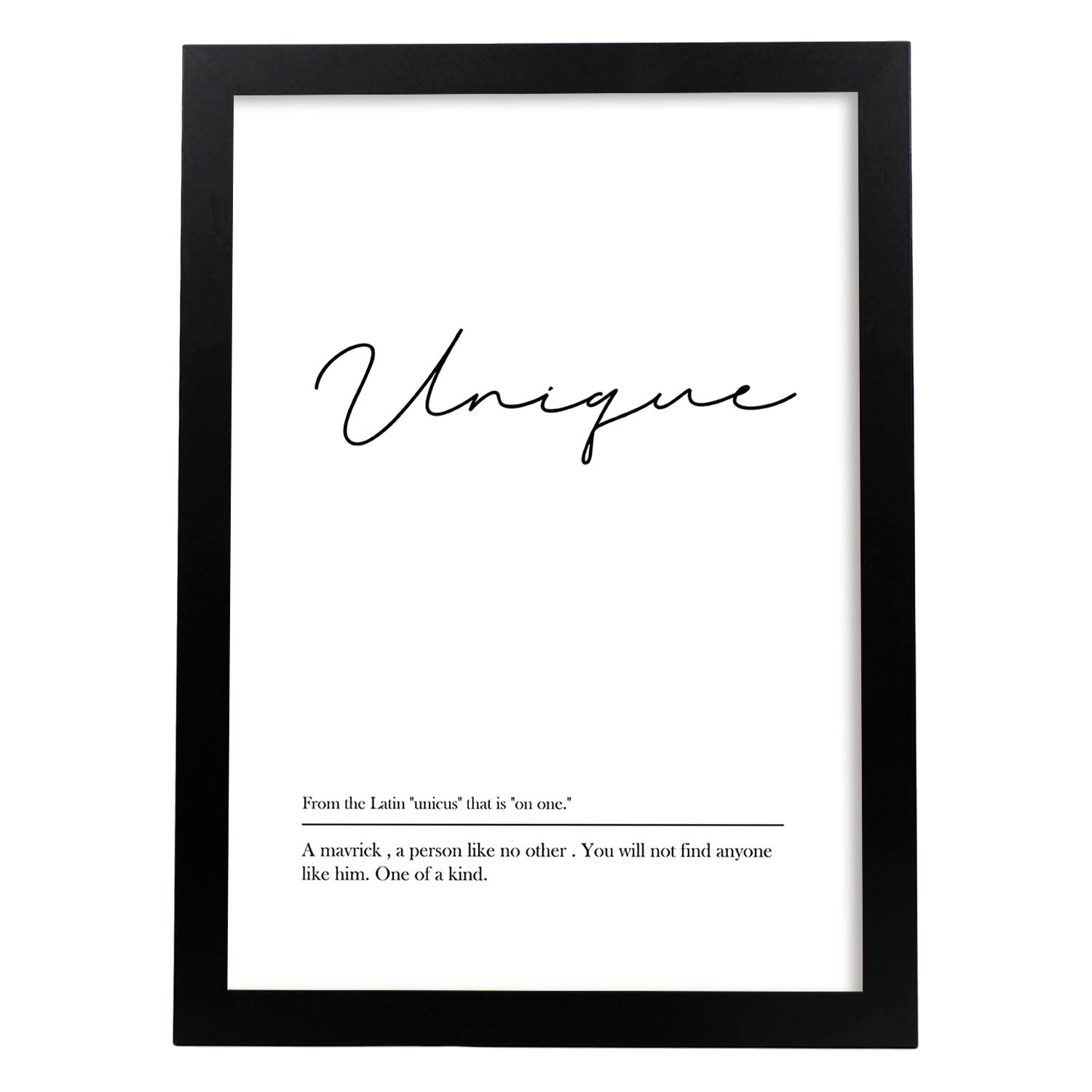 Lámina con definicion en inglés de Unique. Poster de palabras con definiciones.-Artwork-Nacnic-A4-Marco Negro-Nacnic Estudio SL