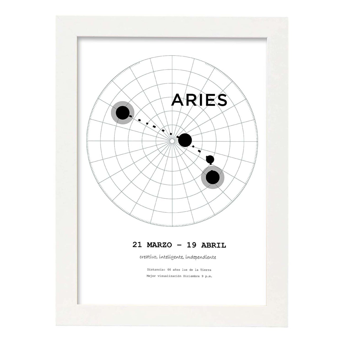 Lamina con la constelación Aries. Poster con símbolo del zodiaco en y fondo del cielo estrellado-Artwork-Nacnic-A3-Marco Blanco-Nacnic Estudio SL