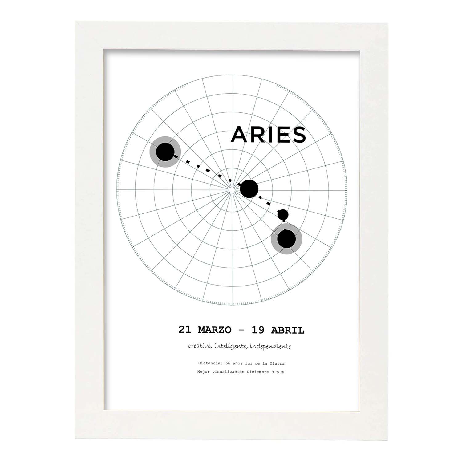 Lamina con la constelación Aries. Poster con símbolo del zodiaco en y fondo del cielo estrellado-Artwork-Nacnic-A3-Marco Blanco-Nacnic Estudio SL
