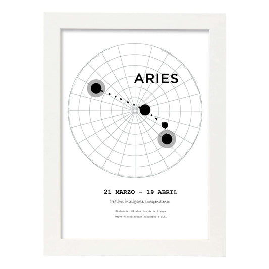 Lamina con la constelación Aries. Poster con símbolo del zodiaco en y fondo del cielo estrellado-Artwork-Nacnic-A4-Marco Blanco-Nacnic Estudio SL