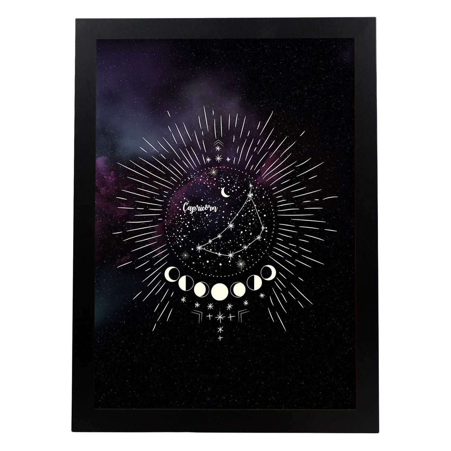 Lamina con la constelación Capricornio. Poster de astrología con símbolo del Zodiaco en y Fondo del Cielo Estrellado-Artwork-Nacnic-A4-Marco Negro-Nacnic Estudio SL
