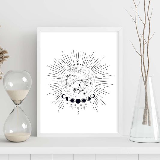 Lamina con la constelación Escorpio. Poster con símbolo del zodiaco en y fondo blanco-Artwork-Nacnic-Nacnic Estudio SL