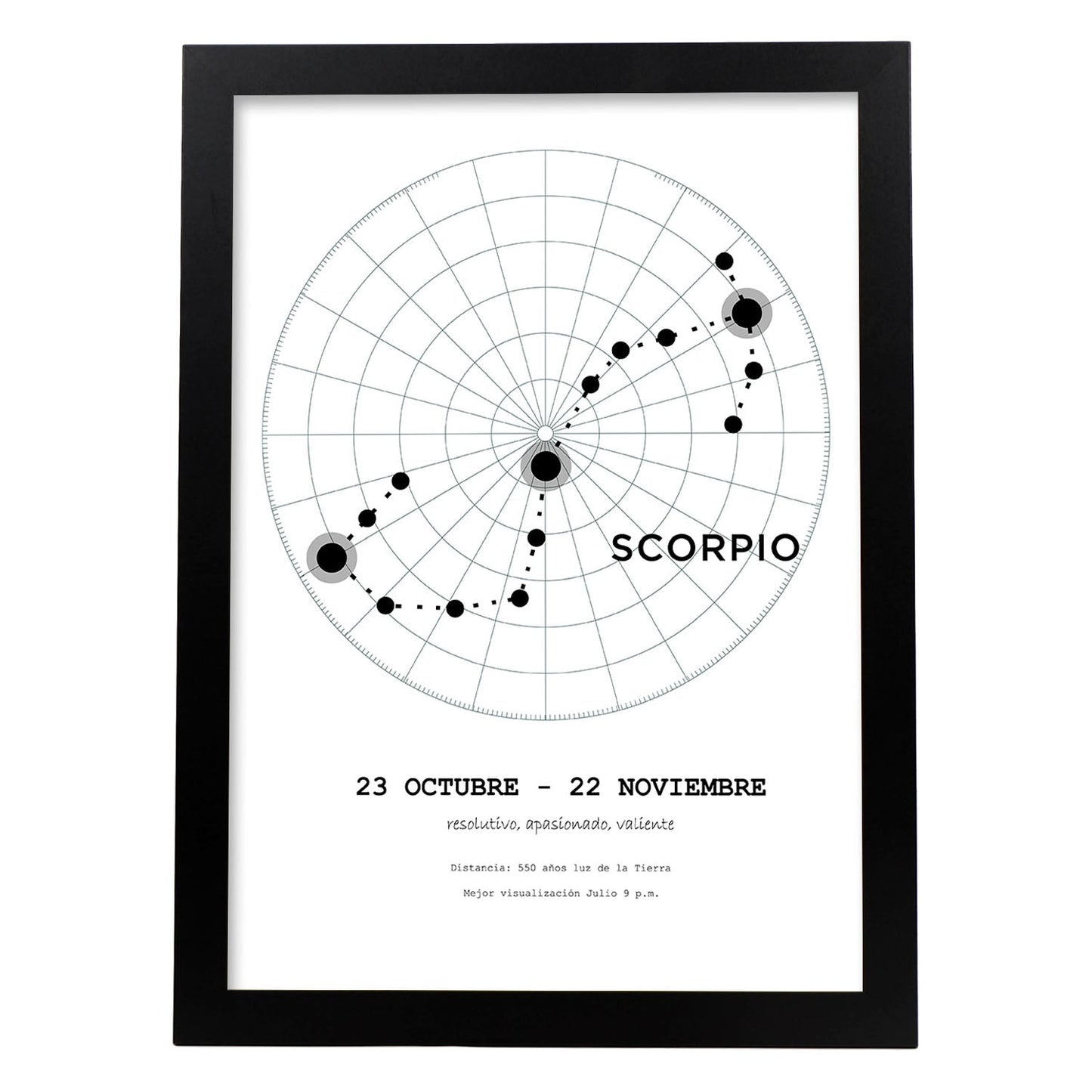 Lamina con la constelación Escorpio. Poster con símbolo del zodiaco en y fondo del cielo estrellado-Artwork-Nacnic-A3-Marco Negro-Nacnic Estudio SL