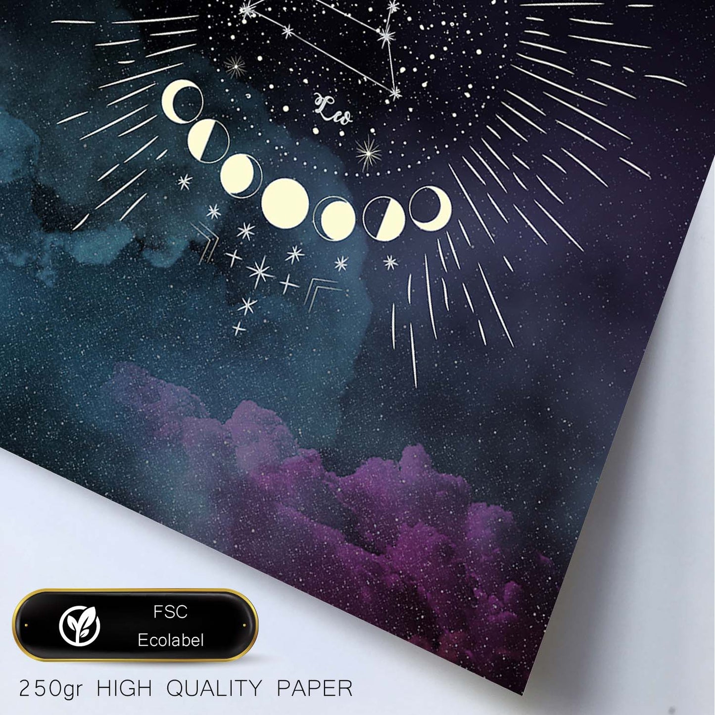 Lamina con la constelación Leo. Poster con símbolo del Zodiaco en y Fondo del Cielo Estrellado-Artwork-Nacnic-Nacnic Estudio SL