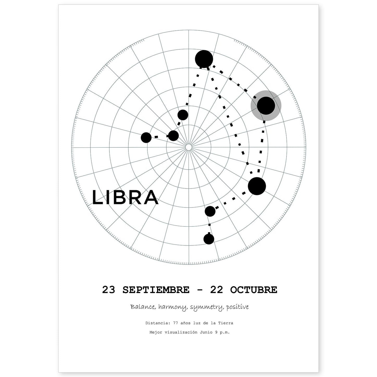 Lamina con la constelación Libra. Poster con símbolo del zodiaco en y fondo del cielo estrellado-Artwork-Nacnic-A4-Sin marco-Nacnic Estudio SL