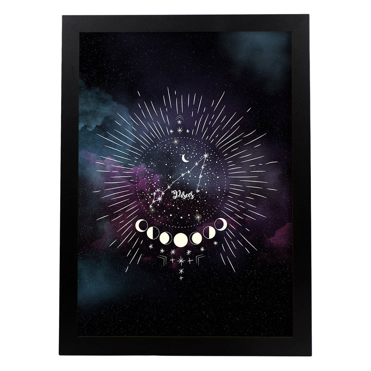 Lamina con la constelación Piscis. Poster con símbolo del Zodiaco en y Fondo del Cielo Estrellado-Artwork-Nacnic-A3-Marco Negro-Nacnic Estudio SL