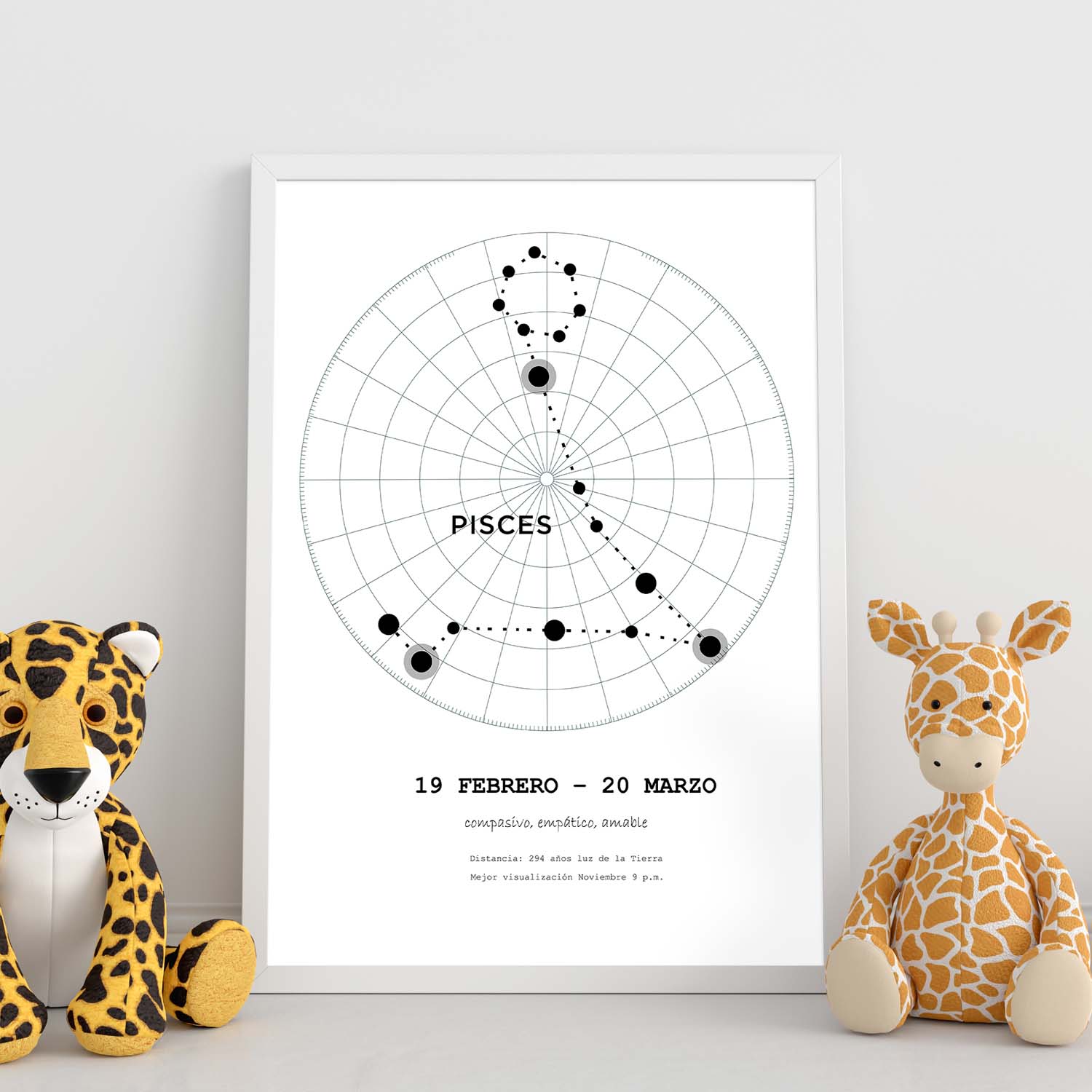 Lamina con la constelación Piscis. Poster con símbolo del zodiaco en y fondo del cielo estrellado-Artwork-Nacnic-Nacnic Estudio SL