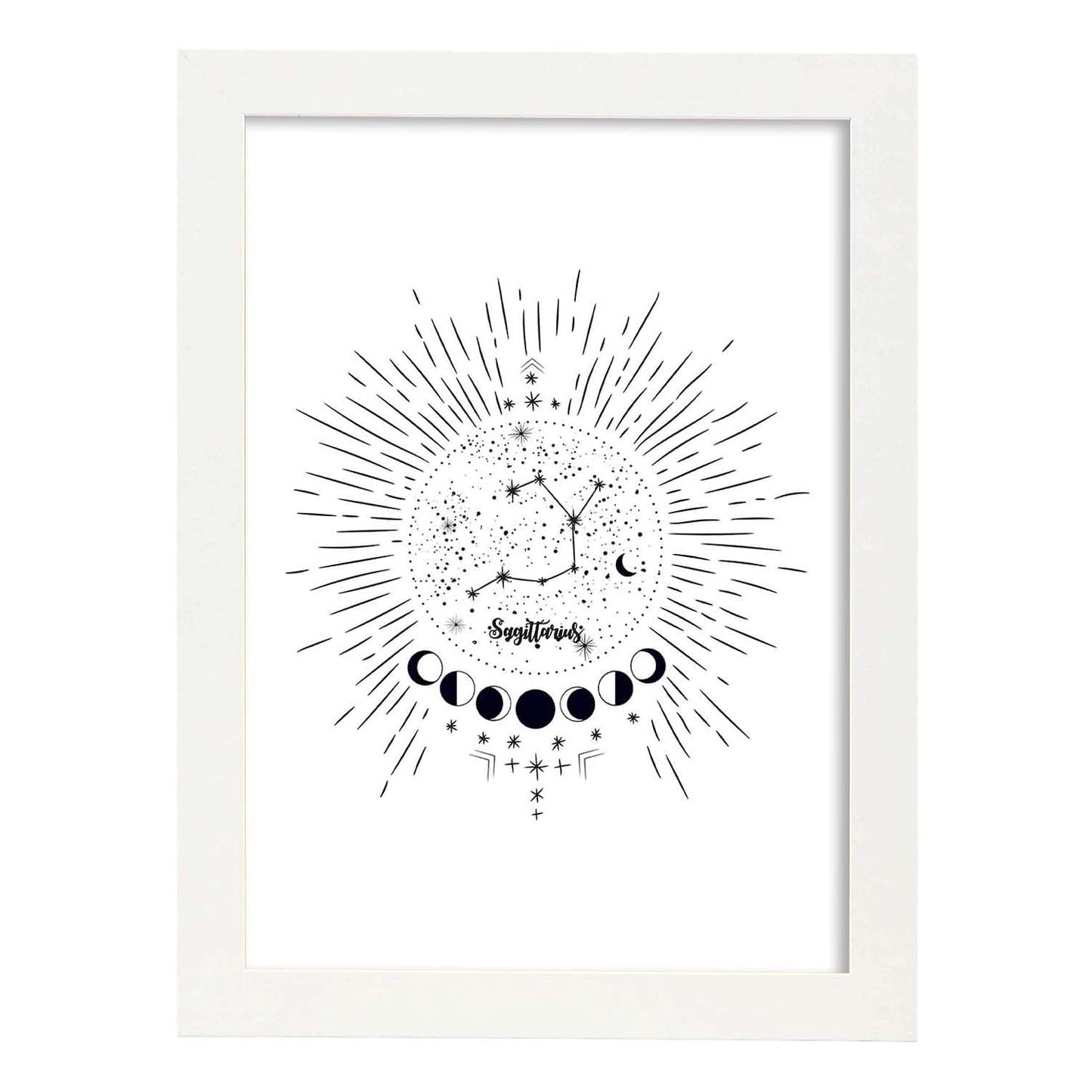 Lamina con la constelación Sagitario. Poster con símbolo del zodiaco en y fondo blanco-Artwork-Nacnic-A3-Marco Blanco-Nacnic Estudio SL