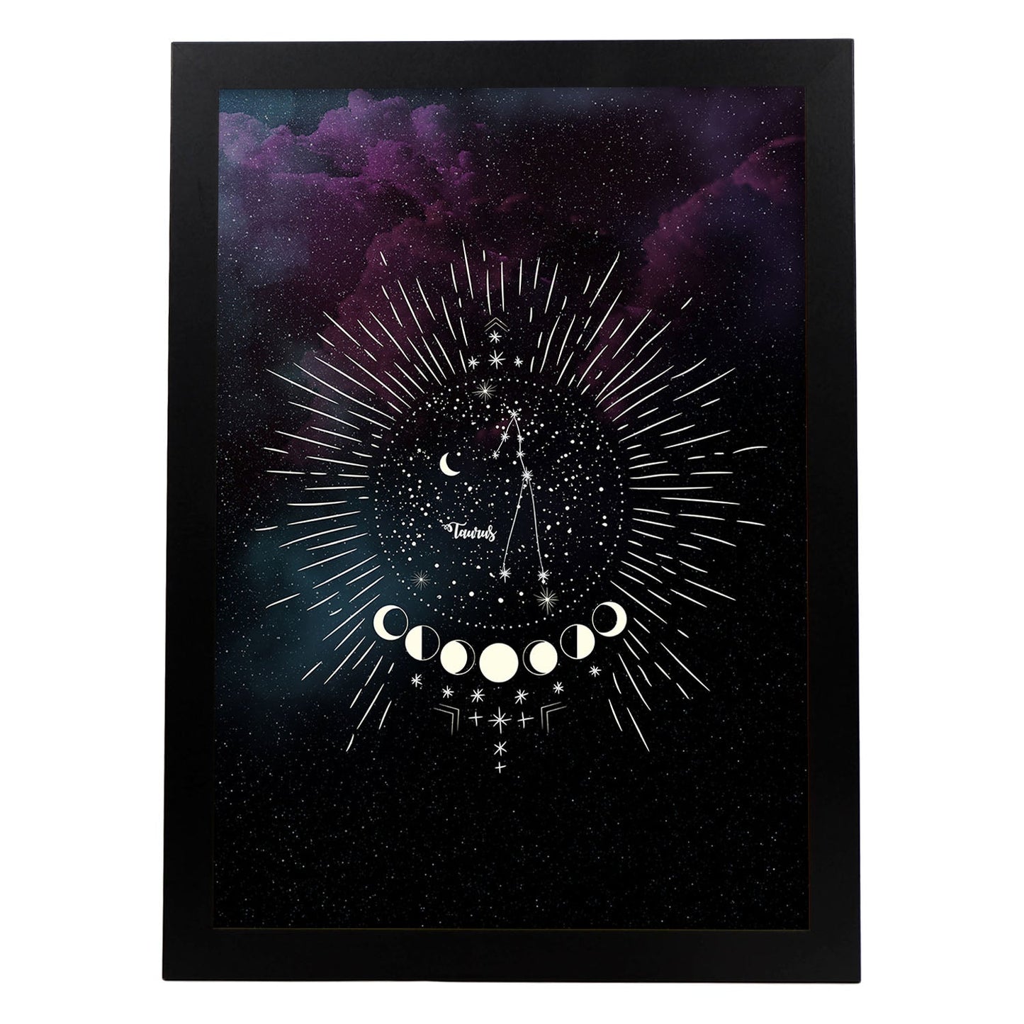 Lamina con la constelación Tauro. Poster con símbolo del Zodiaco en y Fondo del Cielo Estrellado-Artwork-Nacnic-A4-Marco Negro-Nacnic Estudio SL