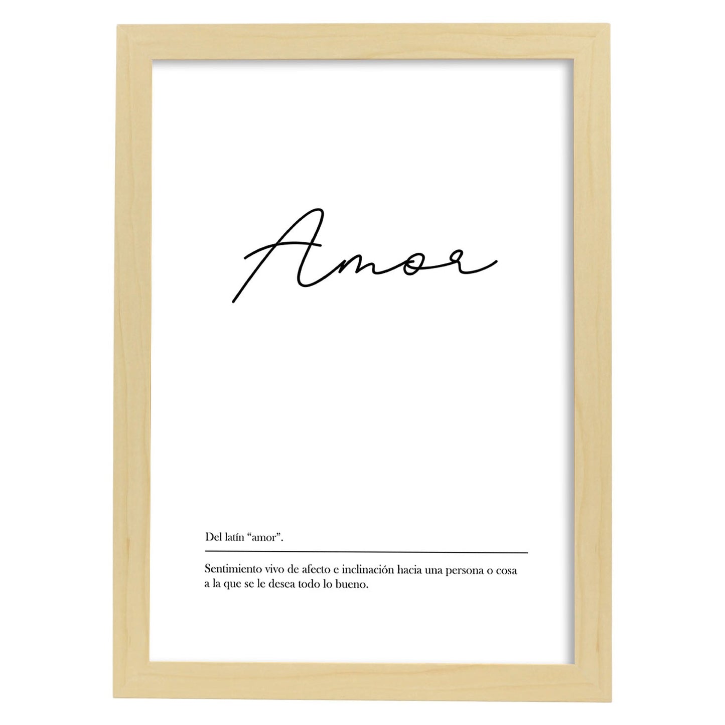 Lámina con la definición de la palabra Amor en con fondo Blanco nórdico-Artwork-Nacnic-A4-Marco Madera clara-Nacnic Estudio SL