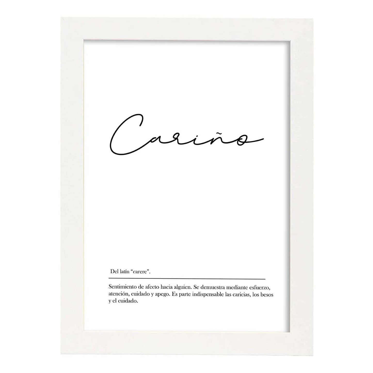 Lámina con la definición de la palabra Cariño en con fondo Blanco nórdico-Artwork-Nacnic-A3-Marco Blanco-Nacnic Estudio SL