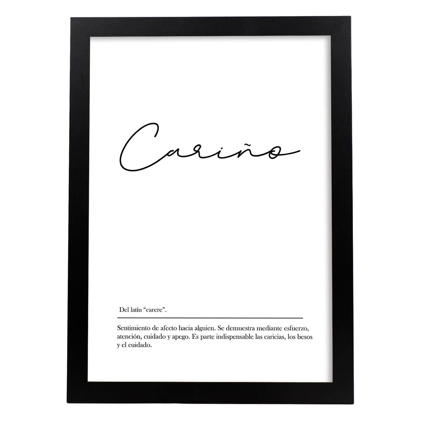 Lámina con la definición de la palabra Cariño en con fondo Blanco nórdico-Artwork-Nacnic-A3-Marco Negro-Nacnic Estudio SL
