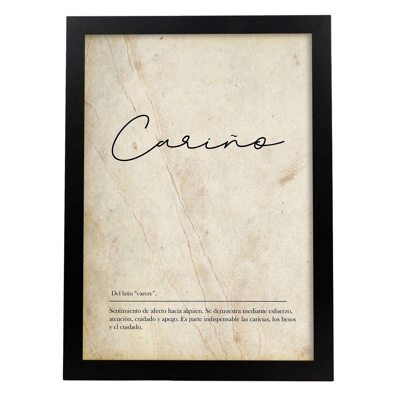 Lámina con la definición de la palabra Cariño en con Fondo Vintage-Artwork-Nacnic-A4-Marco Negro-Nacnic Estudio SL