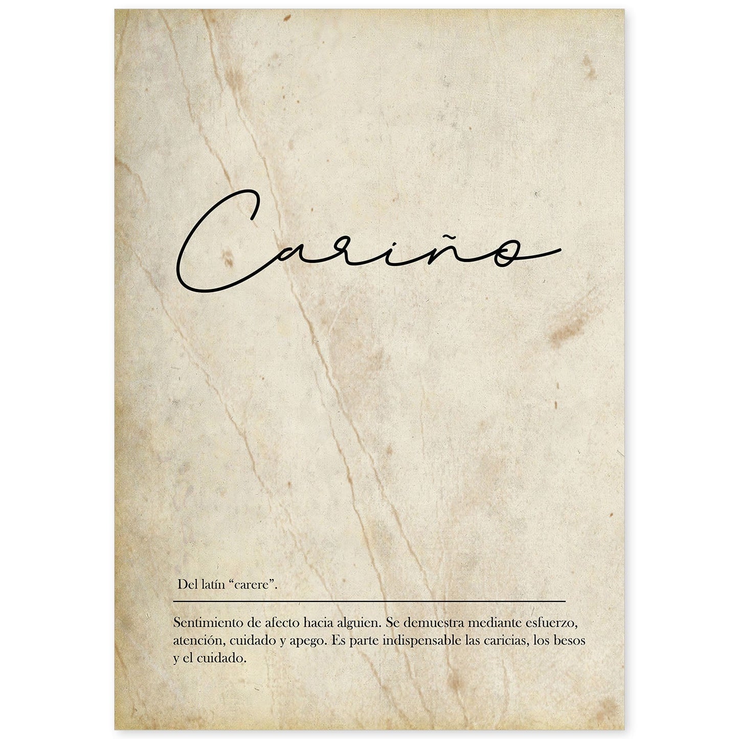 Lámina con la definición de la palabra Cariño en con Fondo Vintage-Artwork-Nacnic-A4-Sin marco-Nacnic Estudio SL