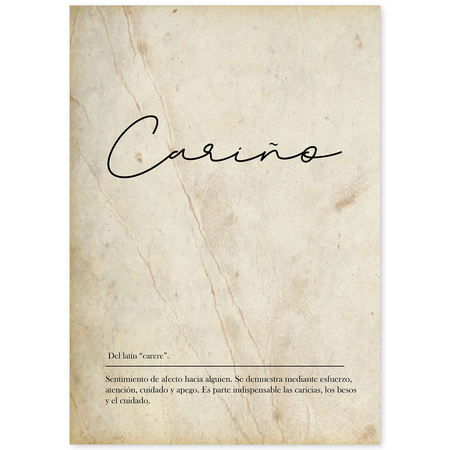 Lámina con la definición de la palabra Cariño en con Fondo Vintage-Artwork-Nacnic-A4-Sin marco-Nacnic Estudio SL