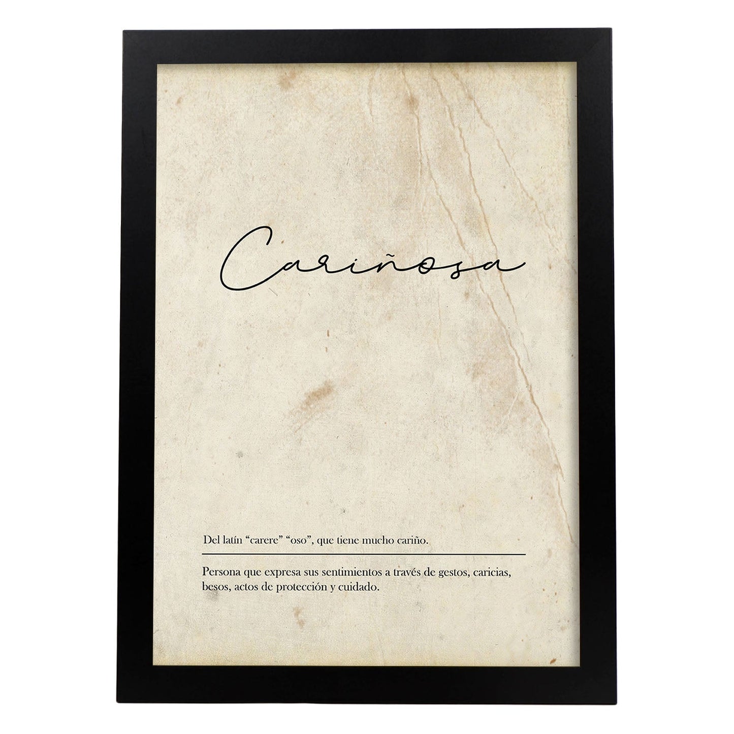 Lámina con la definición de la Palabra Cariñosa en con Fondo Vintage-Artwork-Nacnic-A3-Marco Negro-Nacnic Estudio SL