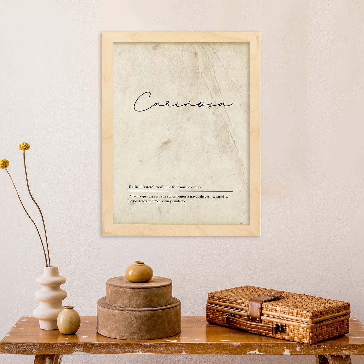 Lámina con la definición de la Palabra Cariñosa en con Fondo Vintage-Artwork-Nacnic-Nacnic Estudio SL