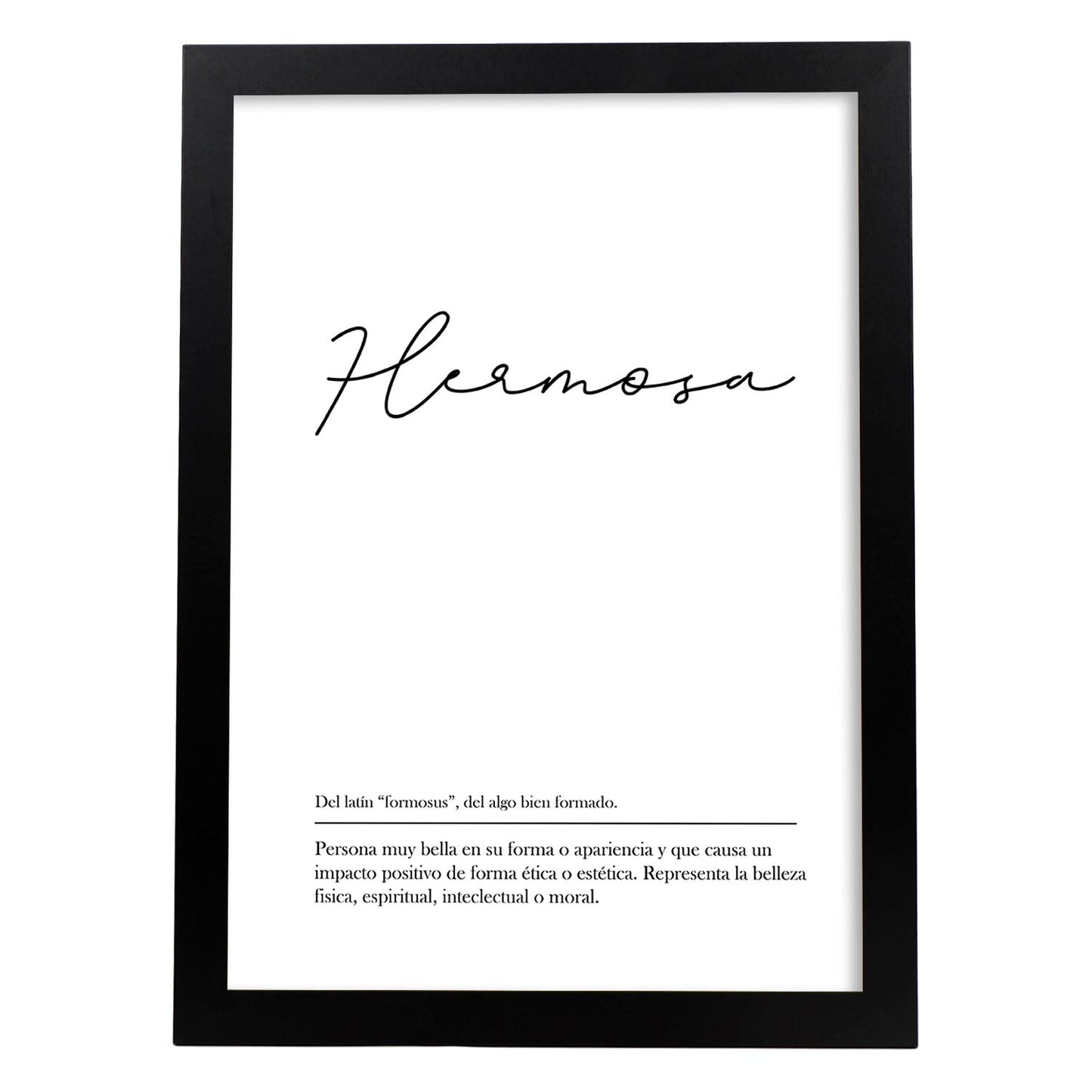 Lámina con la definición de la palabra Hermosa en con fondo Blanco nórdico-Artwork-Nacnic-A3-Marco Negro-Nacnic Estudio SL