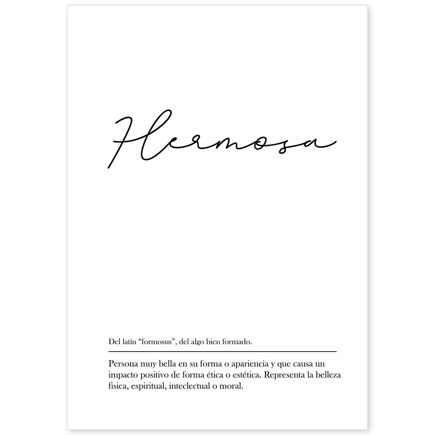 Lámina con la definición de la palabra Hermosa en con fondo Blanco nórdico-Artwork-Nacnic-A4-Sin marco-Nacnic Estudio SL
