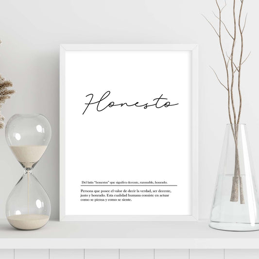 Lámina con la definición de la palabra Honesto en con fondo Blanco nórdico-Artwork-Nacnic-Nacnic Estudio SL