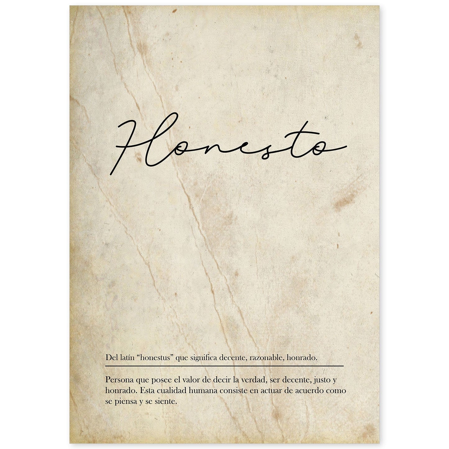 Lámina con la definición de la palabra Honesto en con Fondo Vintage-Artwork-Nacnic-A4-Sin marco-Nacnic Estudio SL